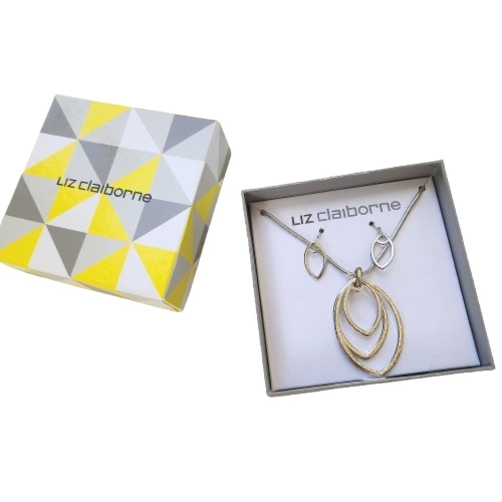 Womens Liz Claiborne Classic Contemporary Silver-Tone Necklace Earring Boxed Set